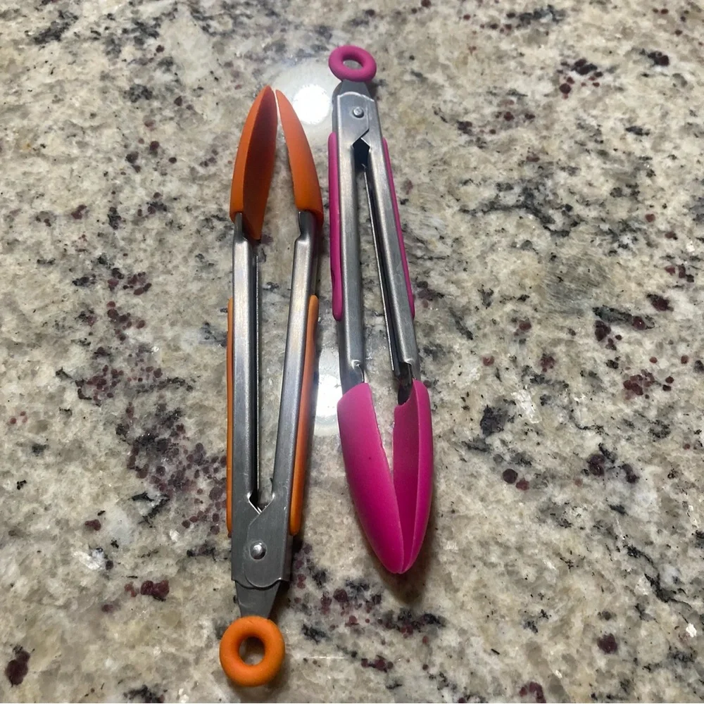 P!zazz pink and orange silicone with metal mini serving tongs new but stored